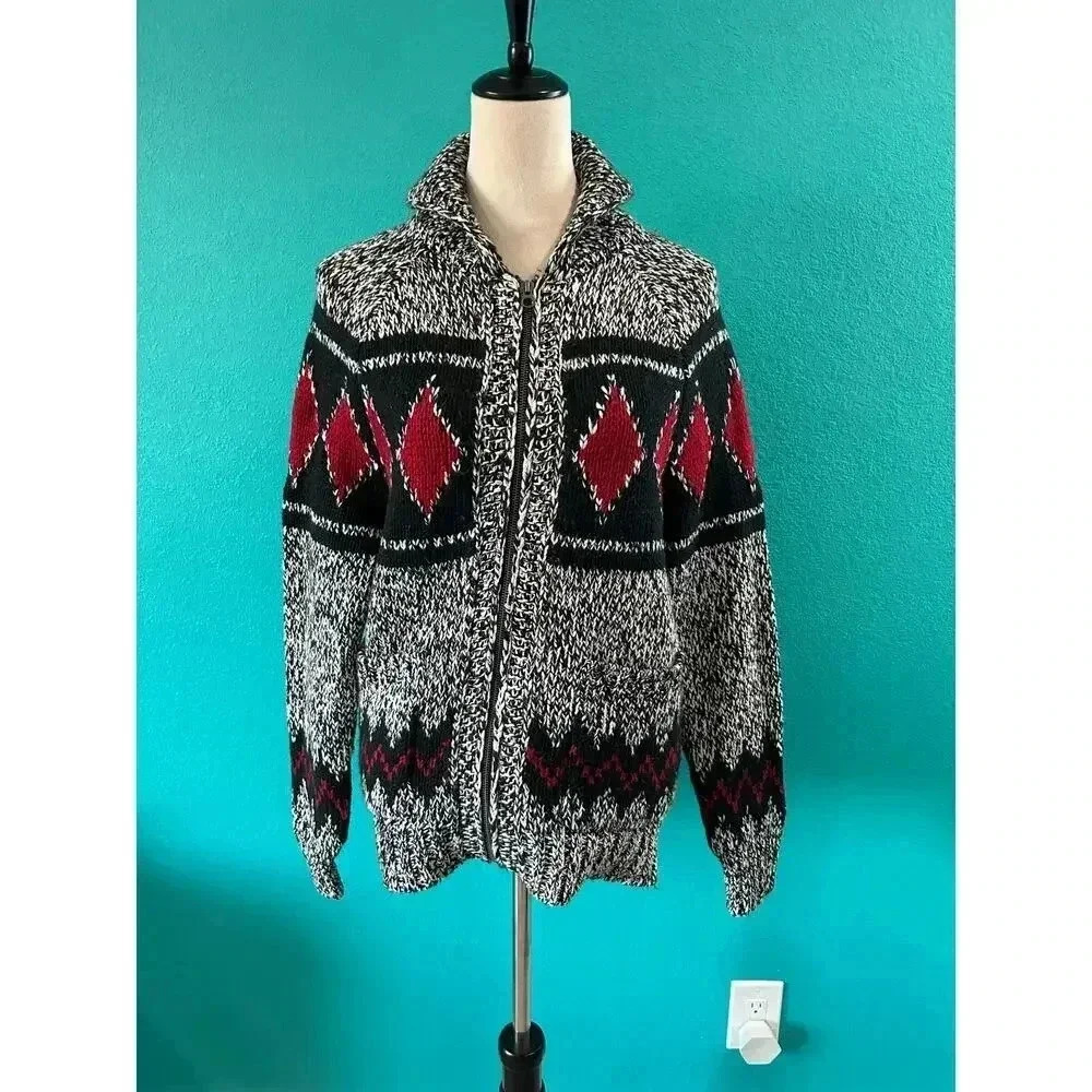 NWT American Eagle Cardigan Full Zip Chunky Geometric Knit Grandpa Sweater Sz XS